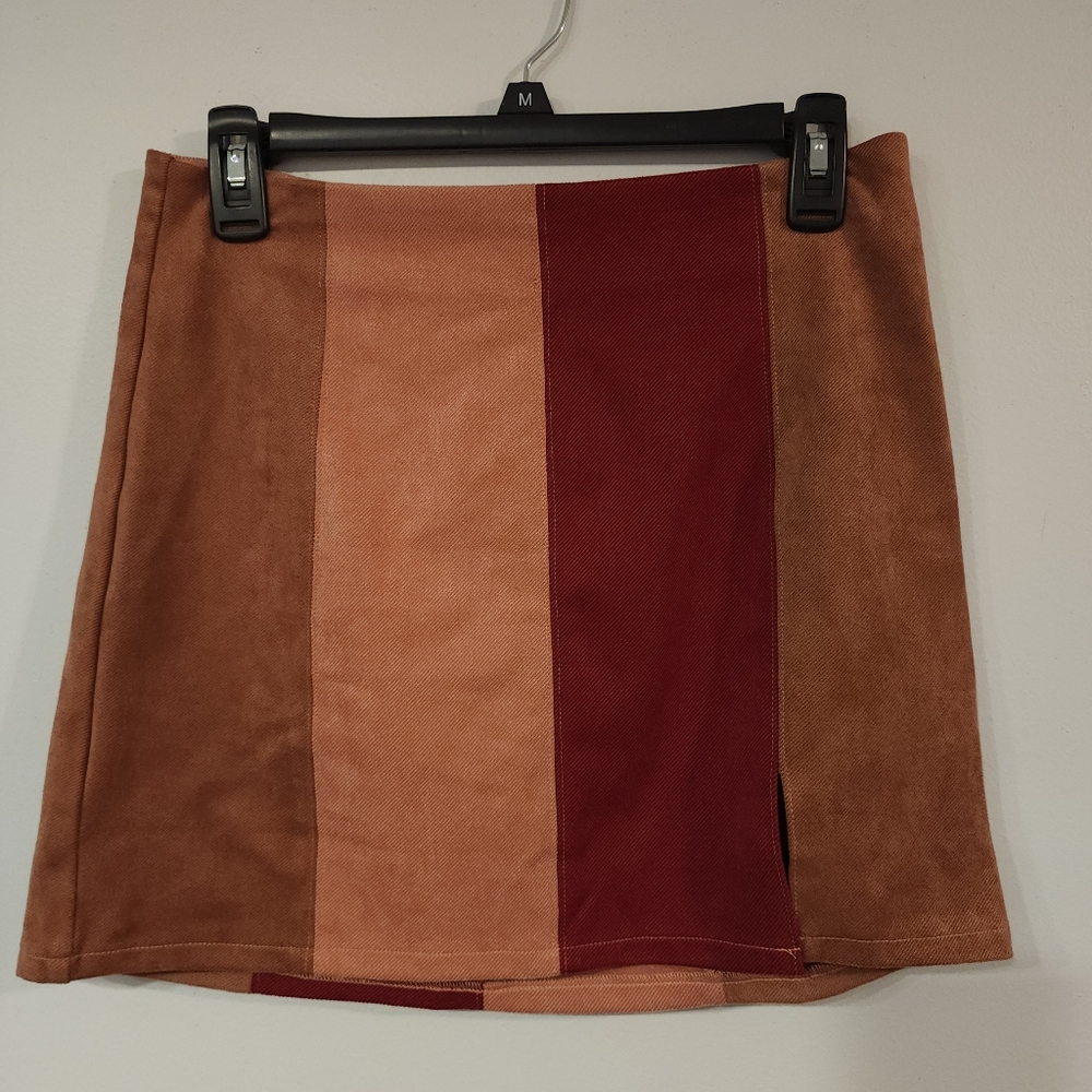 Le Lis Collection Mini Skirt Color Block Slit Size Medium Fall Colors Rust Brown